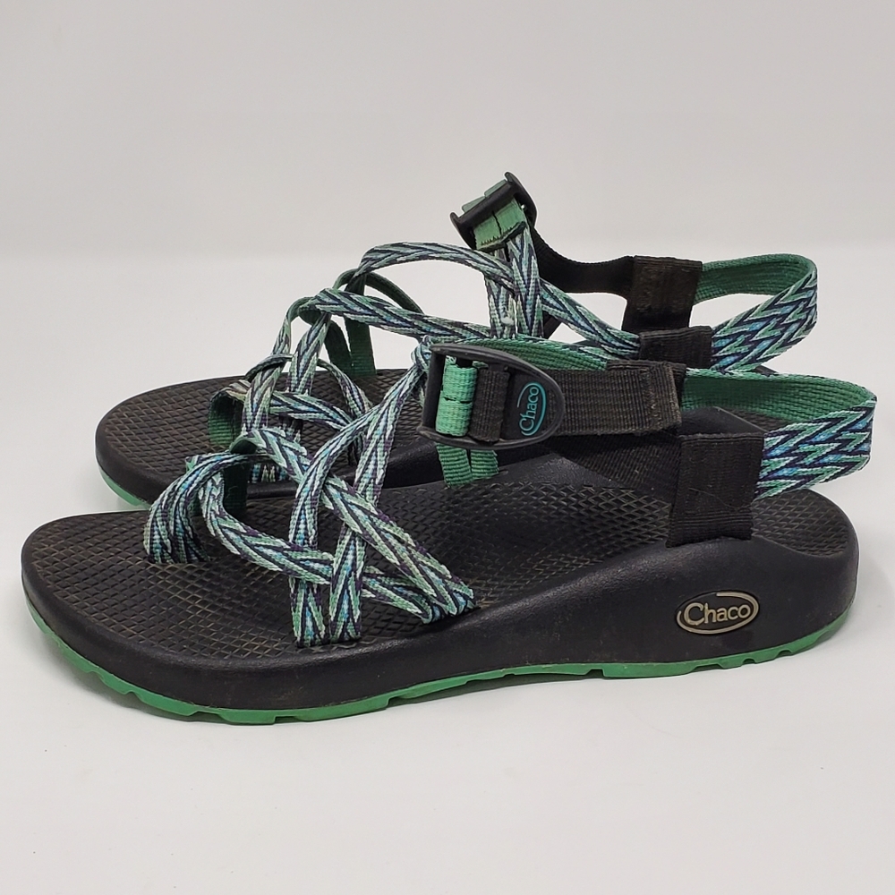 Chaco Womens 8 Black & Green 1216 Woven Sandals
